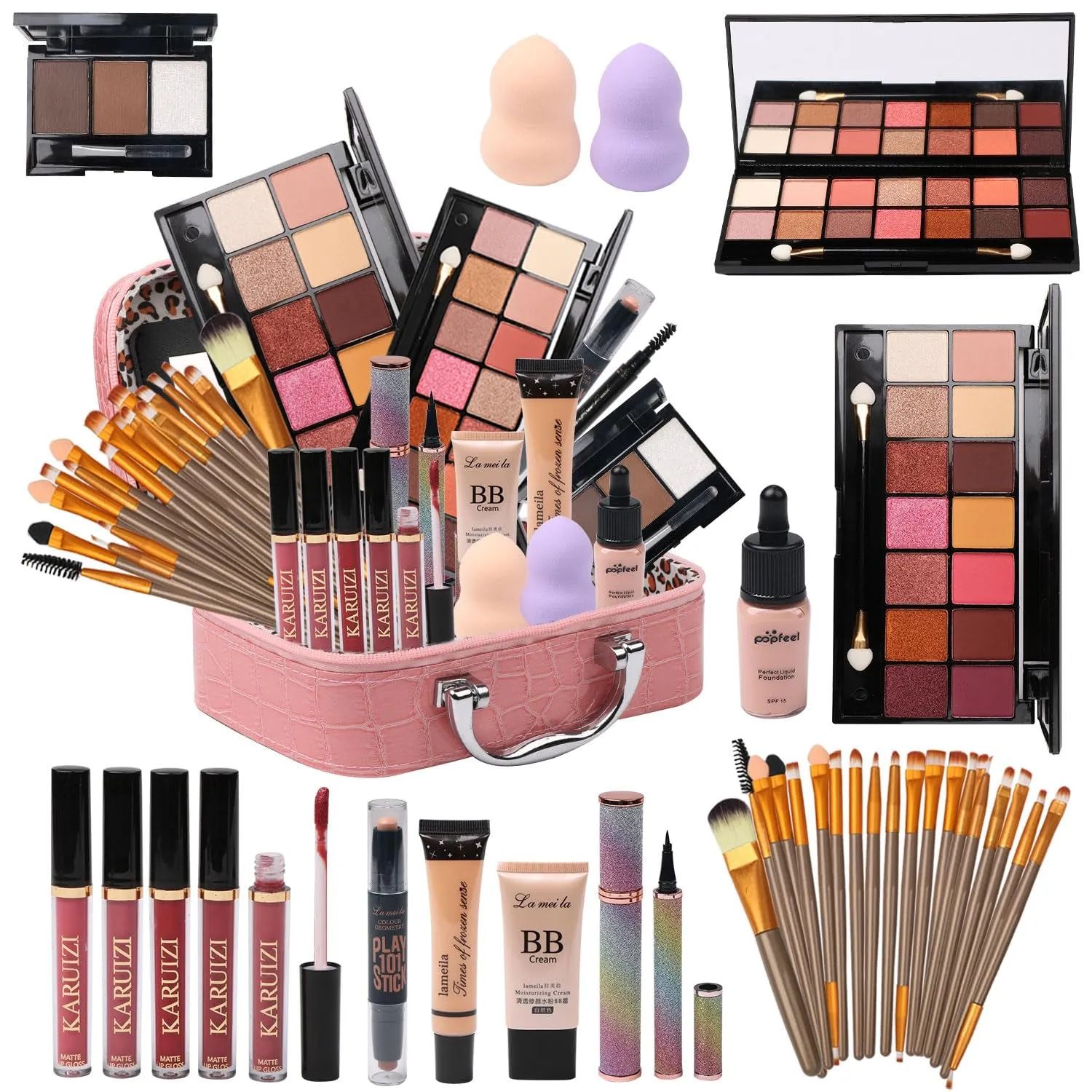 Comprehensive Makeup Collection: 2x14 Eyeshadow Palettes & 20 Brushes for Women & Teens (Black)