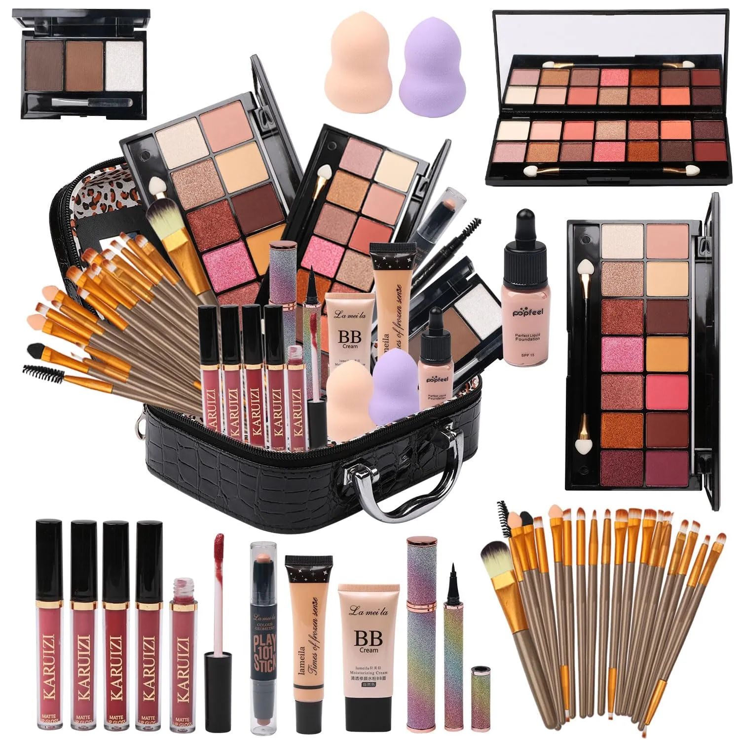 Comprehensive Makeup Collection: 2x14 Eyeshadow Palettes & 20 Brushes for Women & Teens (Black)