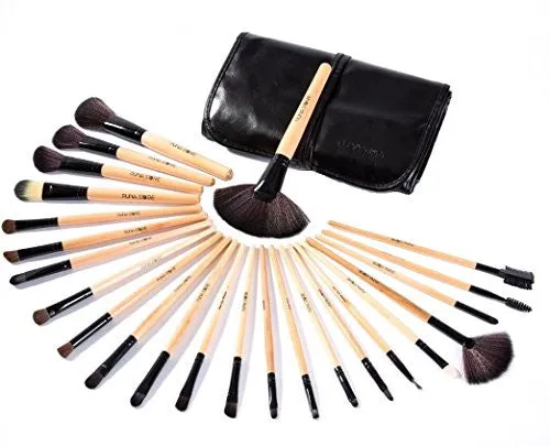 Cosmetic Makeup Brush Set - 24 Piece with Black Leather Case