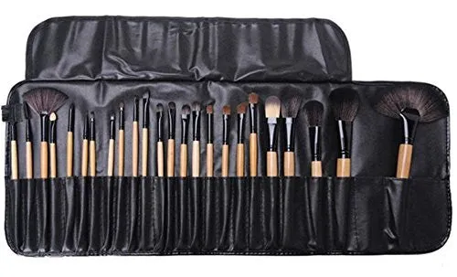 Cosmetic Makeup Brush Set - 24 Piece with Black Leather Case