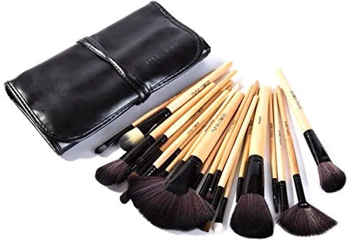 Cosmetic Makeup Brush Set - 24 Piece with Black Leather Case