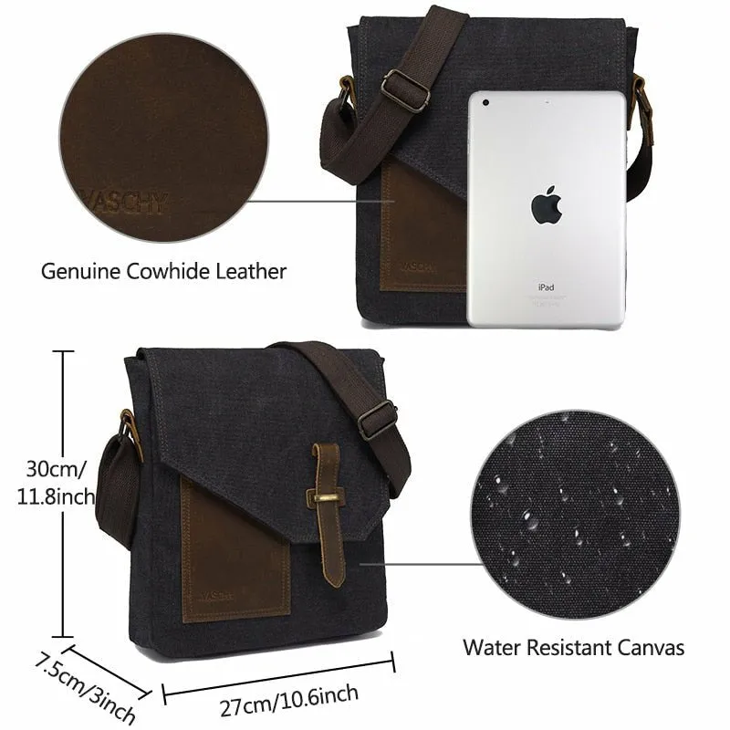 Cowhide & Canvas Small Messenger Bag