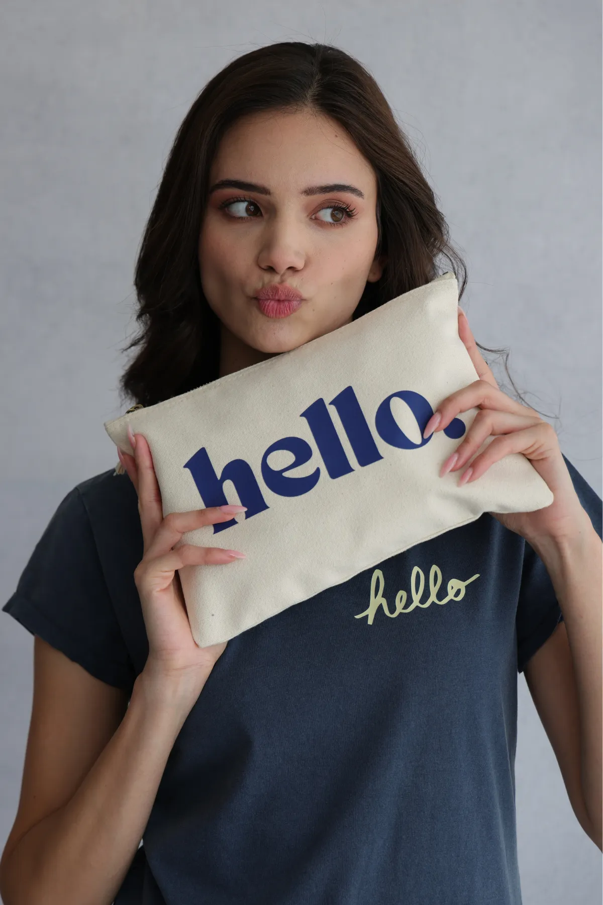 Cream Zip Hello Pouch