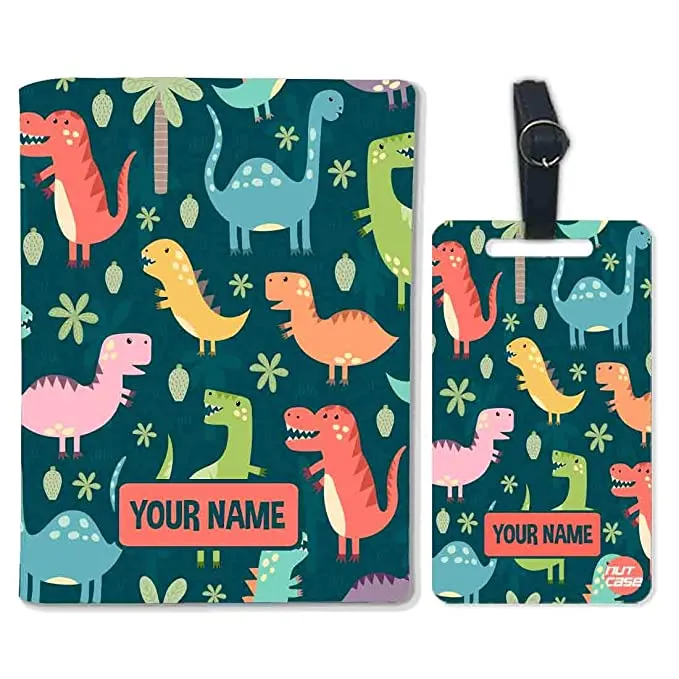 Customized Passport Cover Baggage Tag Set for Children - Sweet Dinosaurs