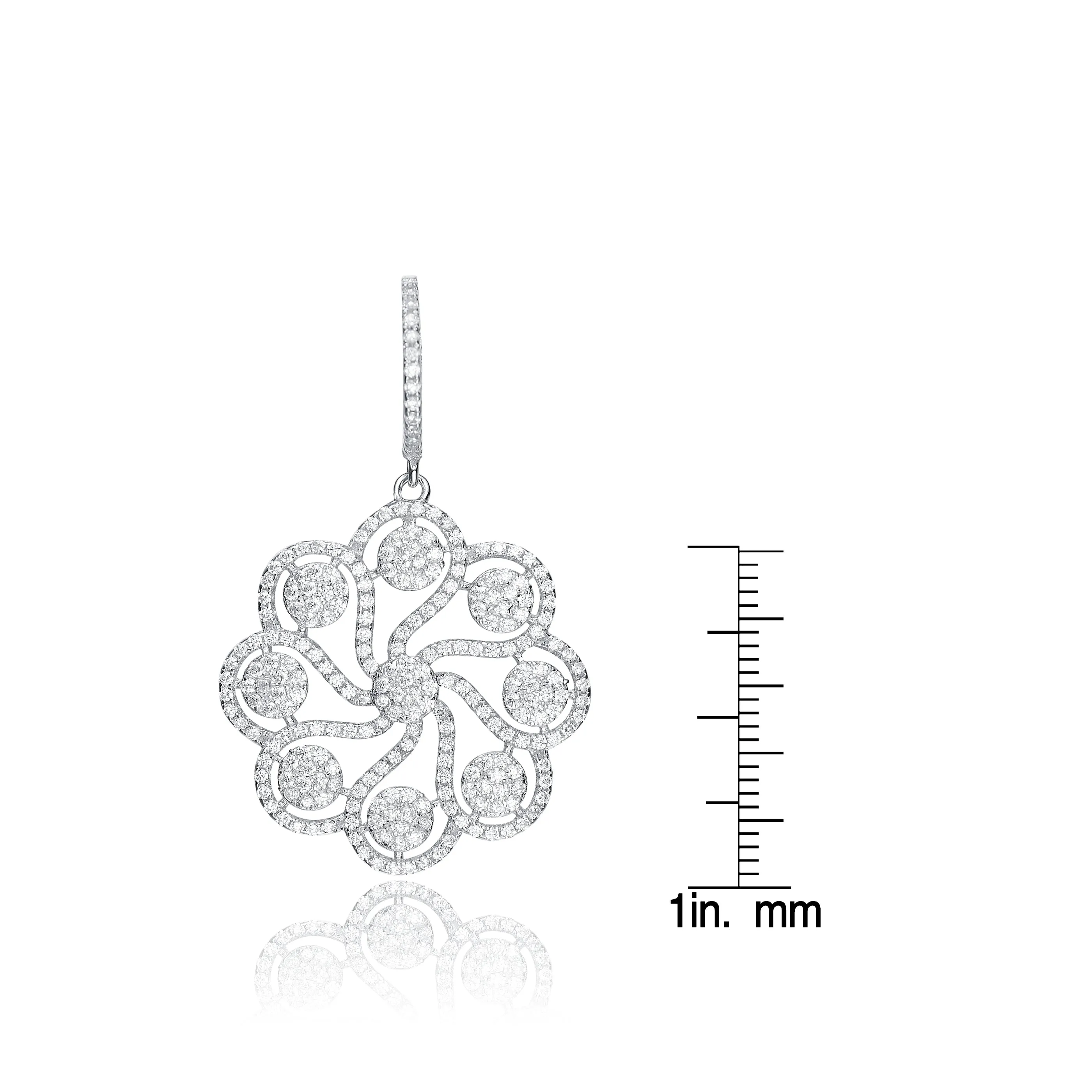 CZ SS Rhodium Plated Round Flower Drop Earrings