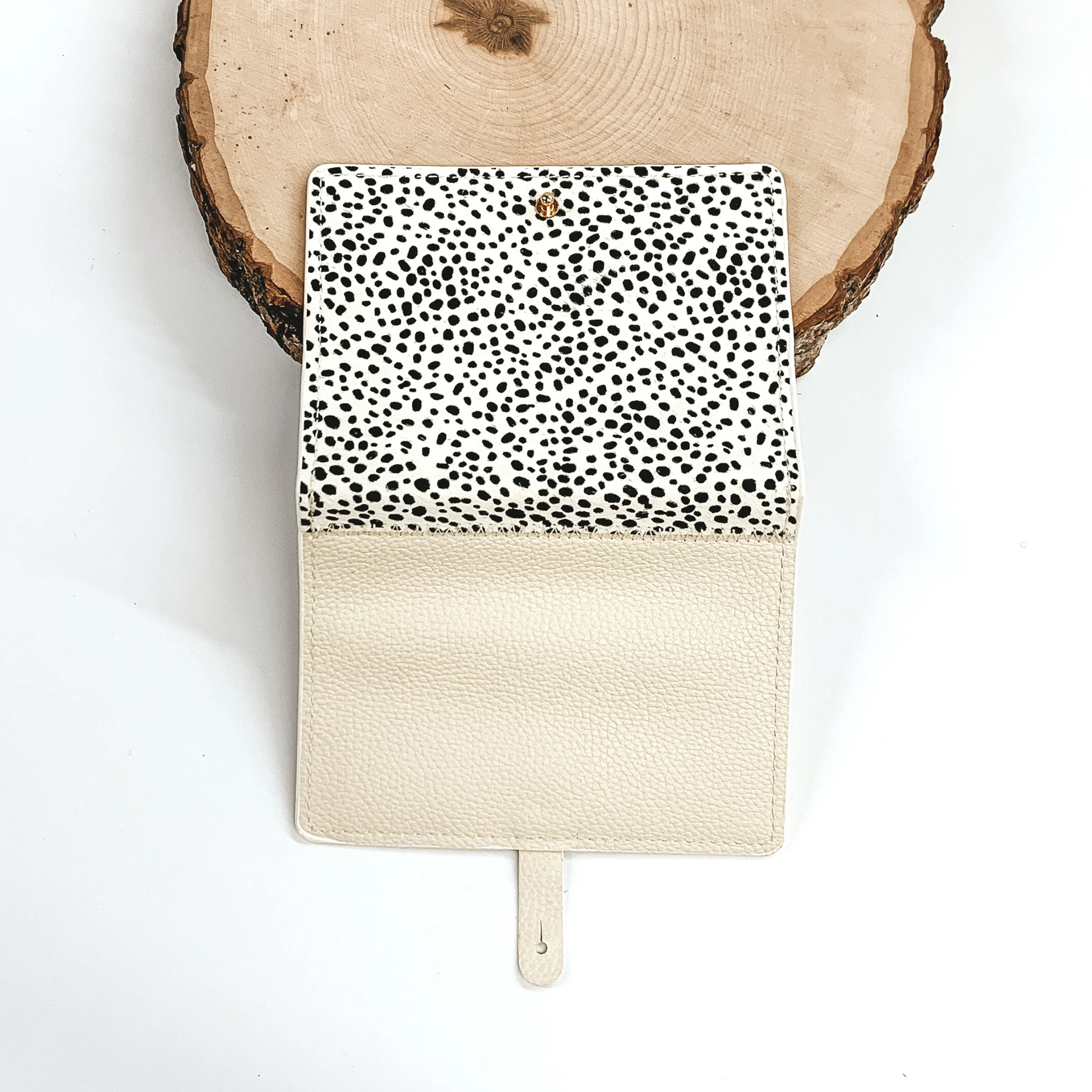 Dotted Print Passport Wallet in Ivory