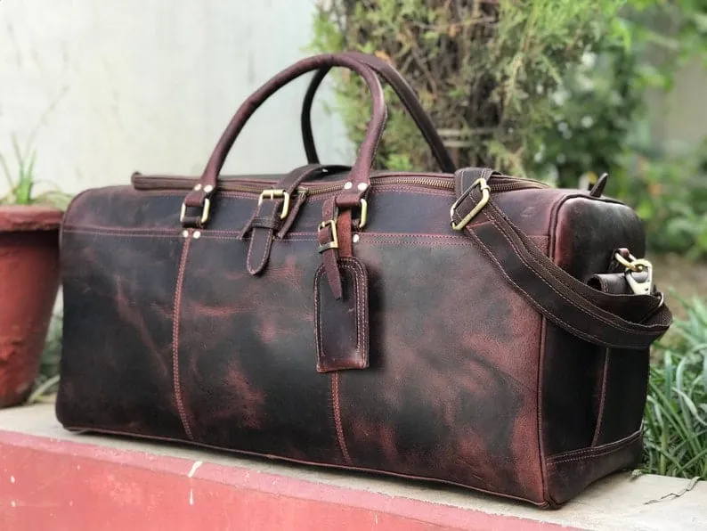 Drak Brown Leather Duffle Bag