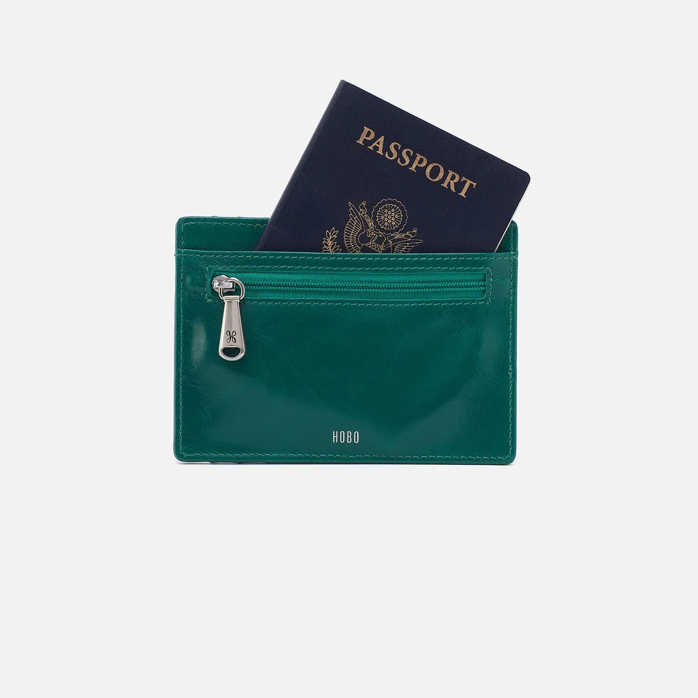 Euro Slide Card Case In Polished Leather - Alpine Green