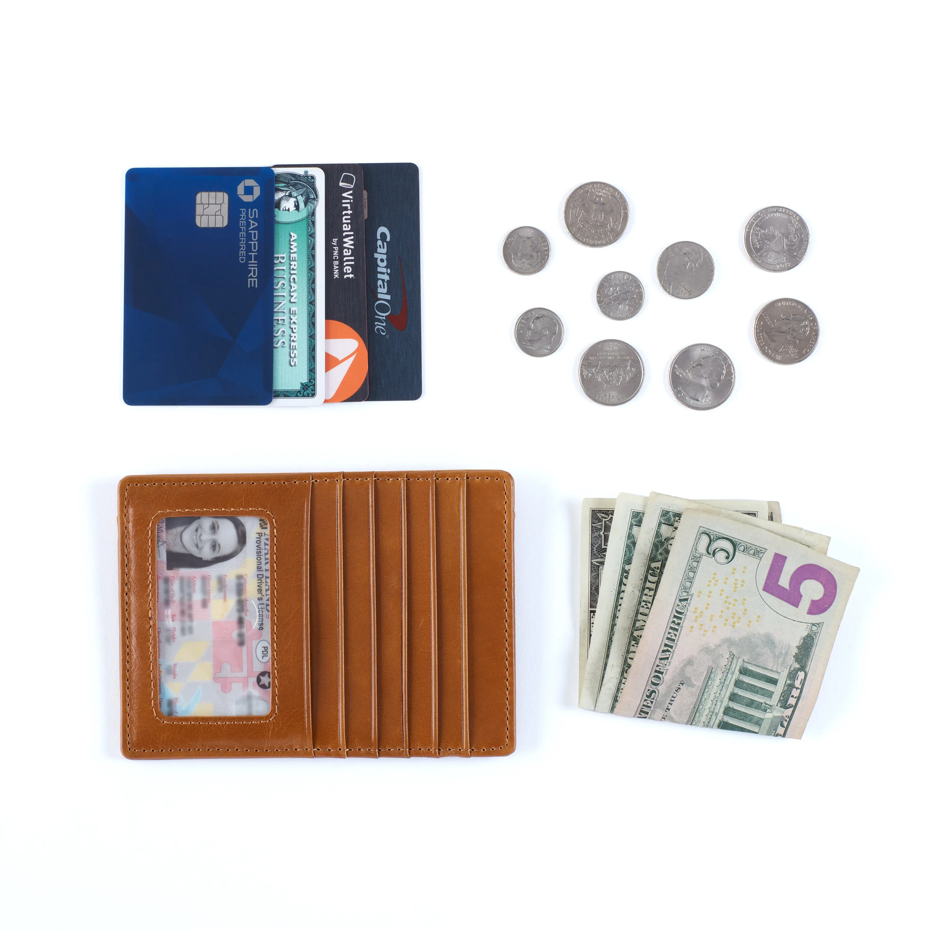 Euro Slide Card Case In Polished Leather - Natural