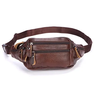 Fashion Men Genuine Leather Fanny Bag for Phone Pouch