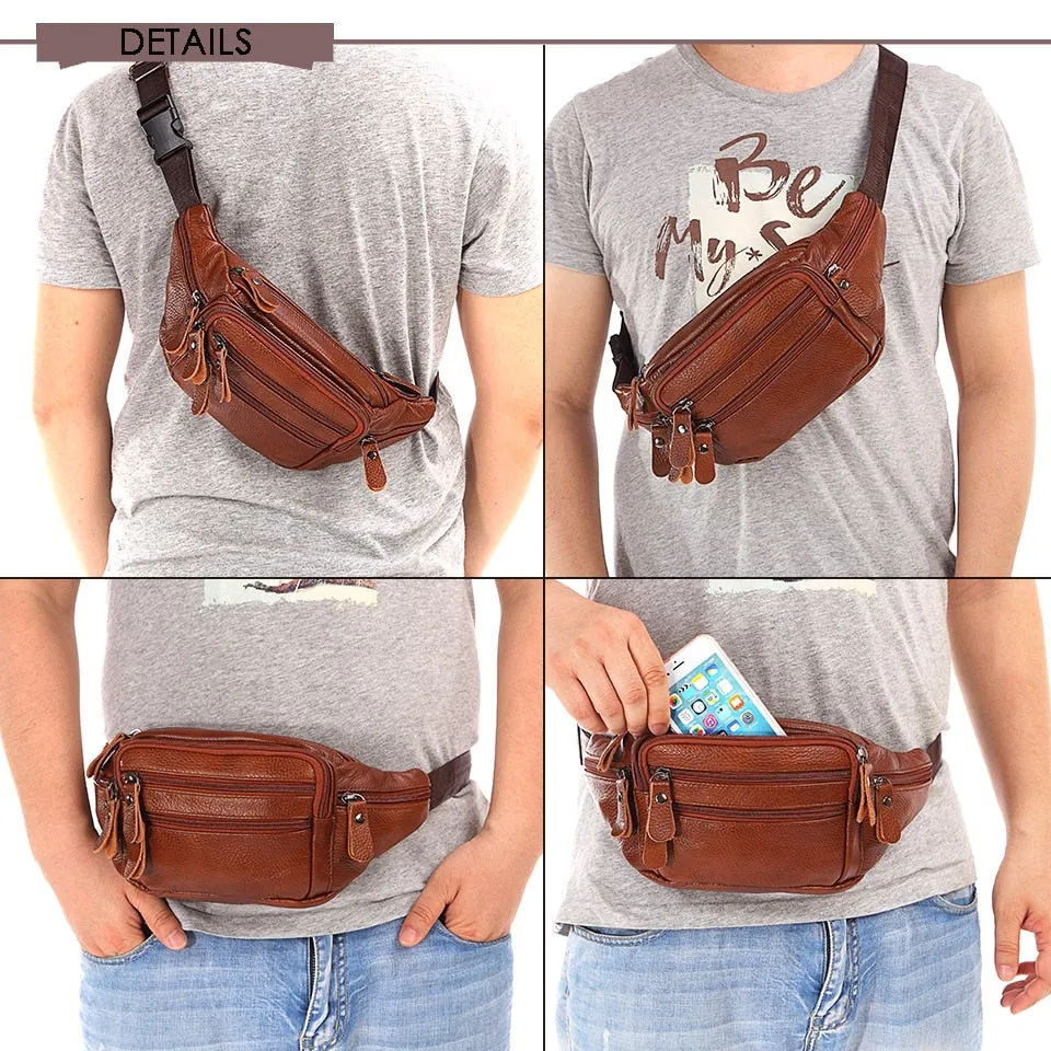 Fashion Men Genuine Leather Fanny Bag for Phone Pouch