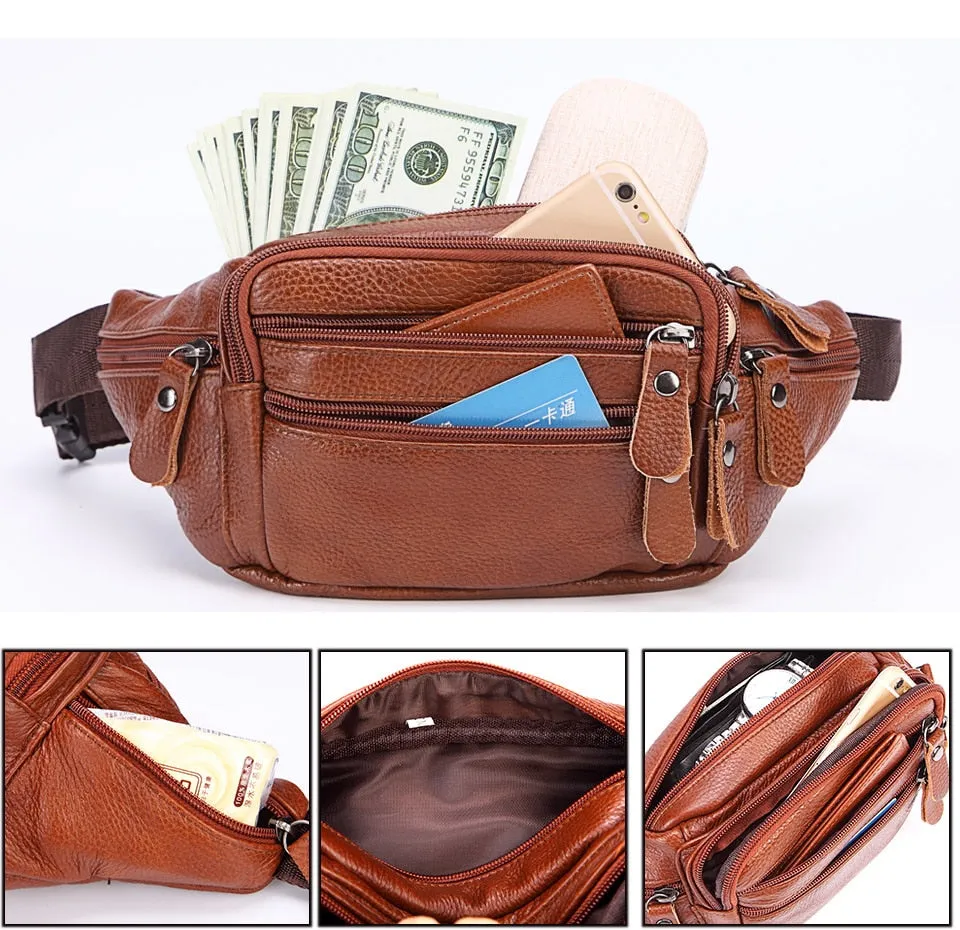 Fashion Men Genuine Leather Fanny Bag for Phone Pouch