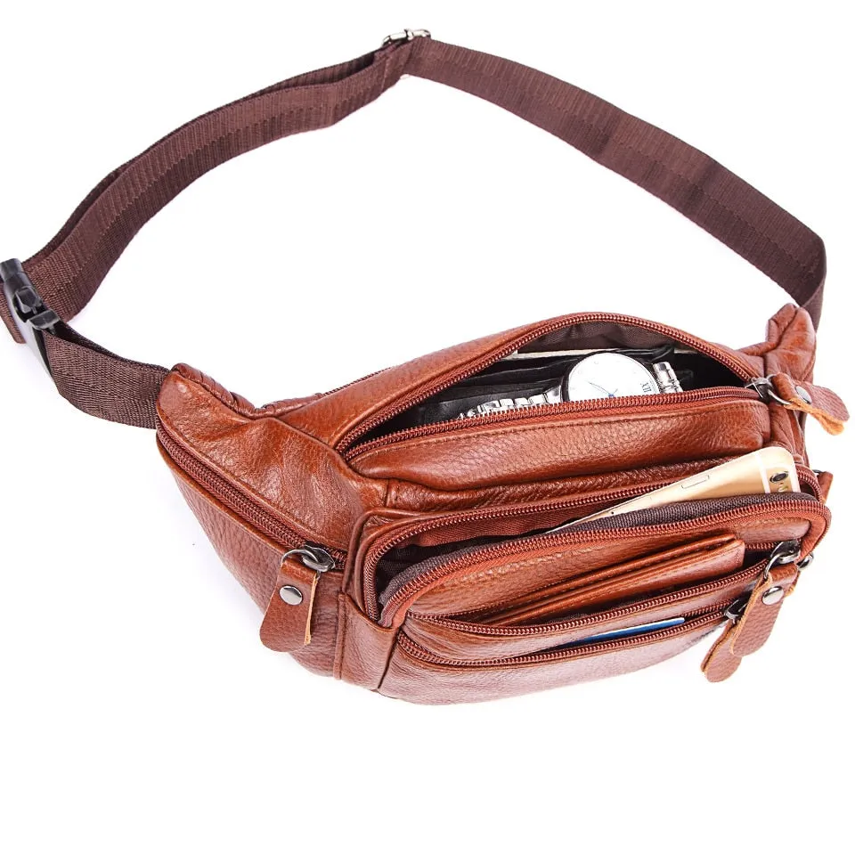 Fashion Men Genuine Leather Fanny Bag for Phone Pouch