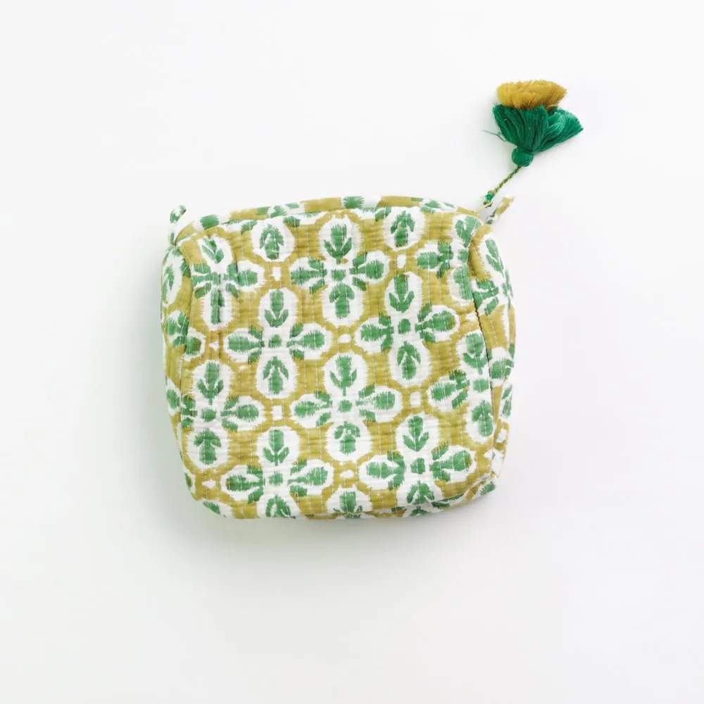 Fleur de Lis Geo Saffron Cosmetic Bag  | Medium