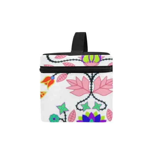 Floral Beadwork Four Clans White Cosmetic Bag/Large