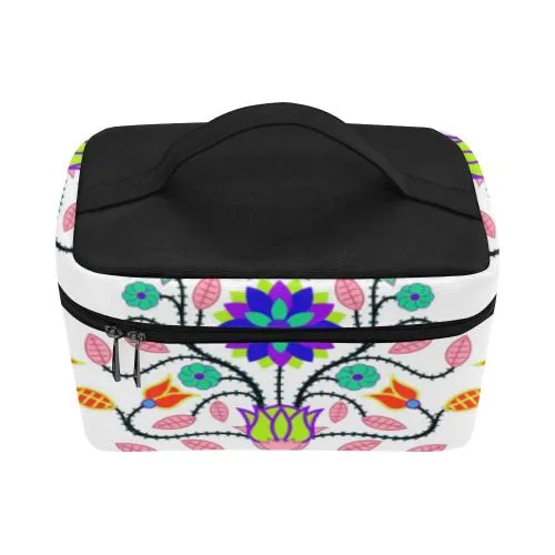 Floral Beadwork Four Clans White Cosmetic Bag/Large