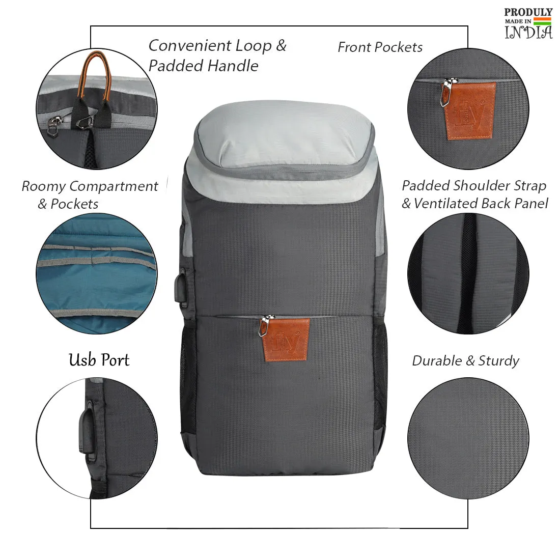 Fly Fashion 20 ltrs Polyester Multi Color Laptop Backpack Rucksack Travel Bag Men Women (Grey)