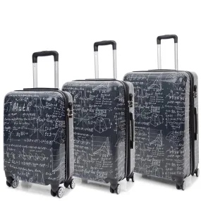 Four Wheel Suitcase Hard Shell Expandable Luggage Maths Print