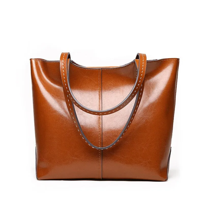 Genuine Cow Leather Luxury Handbag Tote Bag