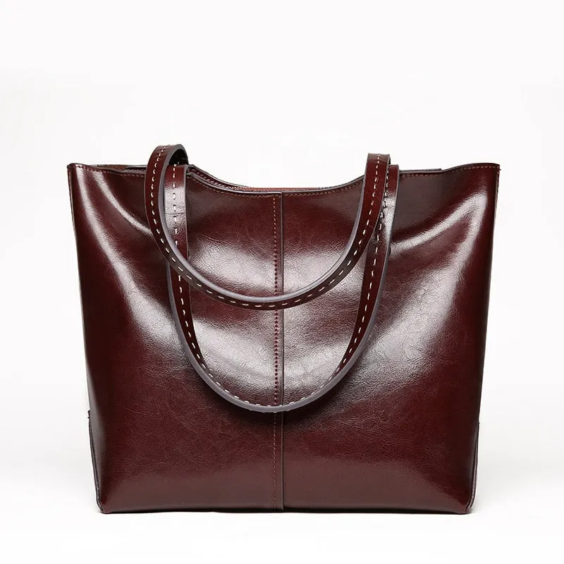 Genuine Cow Leather Luxury Handbag Tote Bag