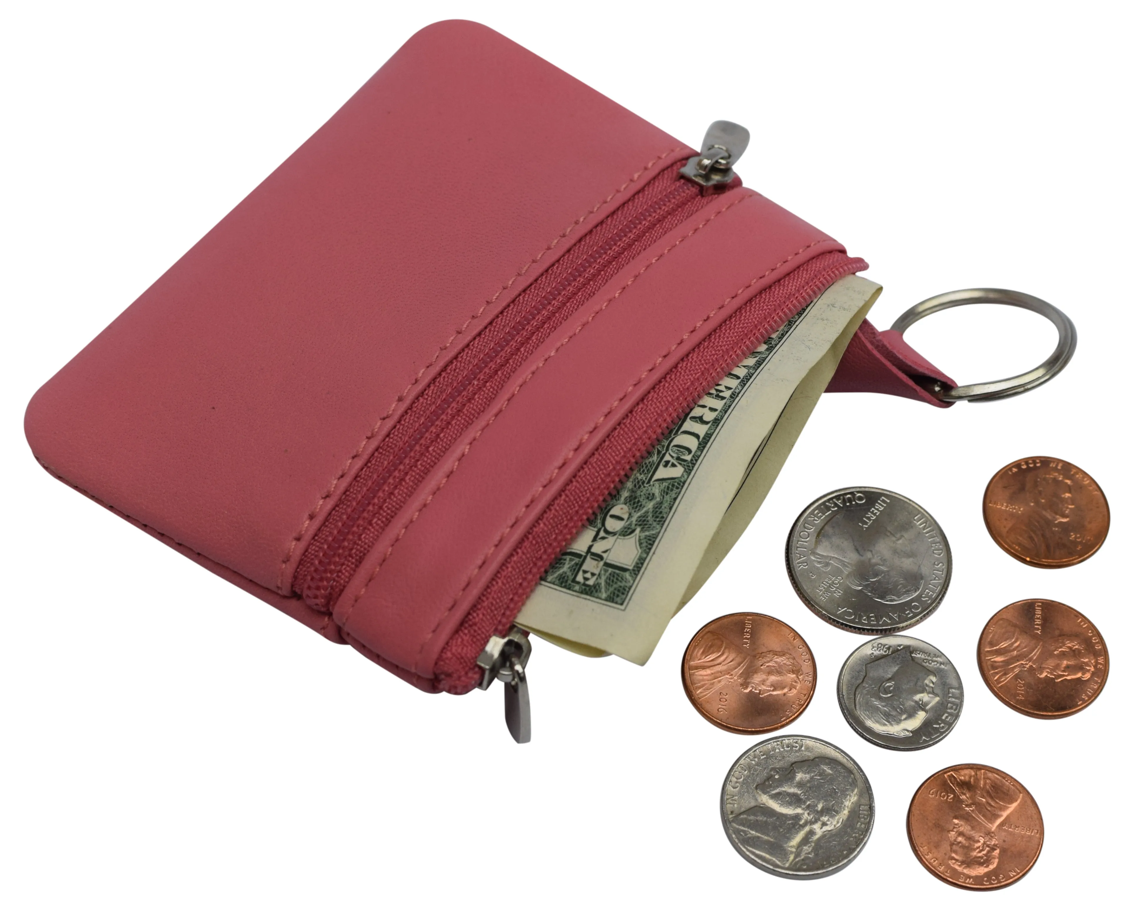 Genuine Leather Coin Purse Keychain for Women Marshal Coin Pouch Mini Zipper Change Purse Wallet