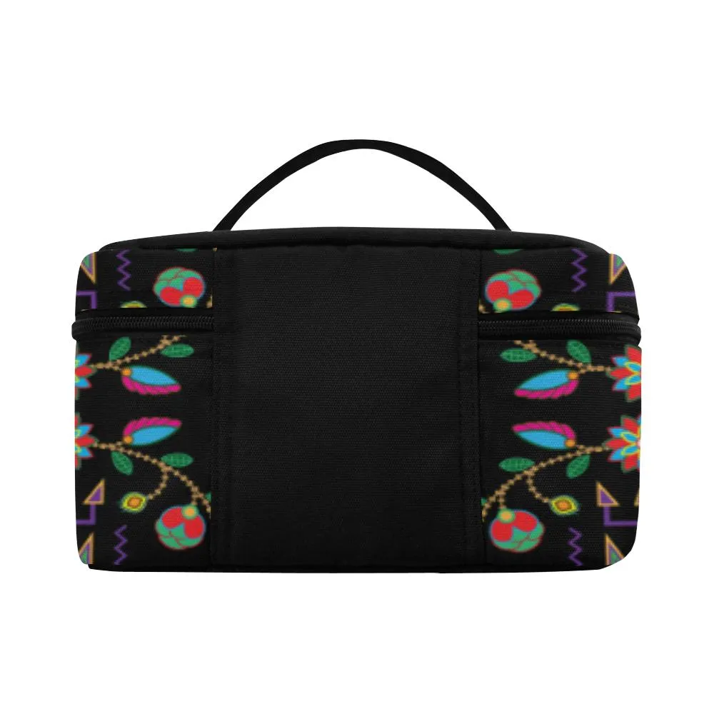 Geometric Floral Fall - Black Cosmetic Bag/Large