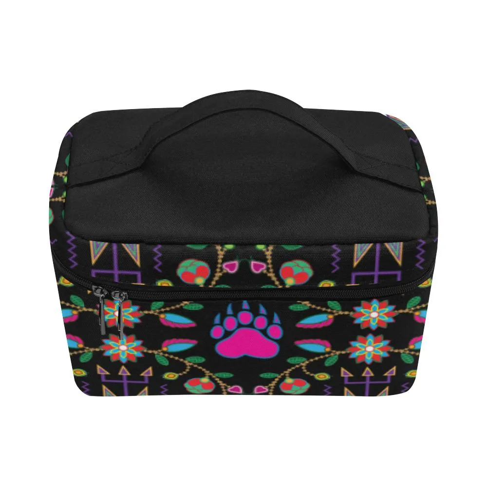 Geometric Floral Fall - Black Cosmetic Bag/Large