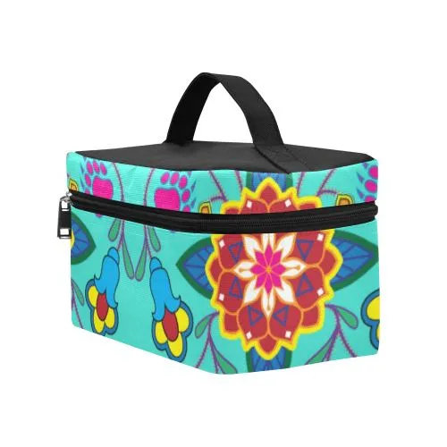 Geometric Floral Winter-Sky Cosmetic Bag/Large