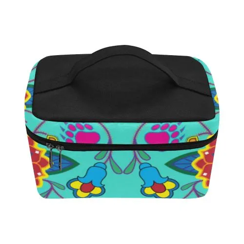 Geometric Floral Winter-Sky Cosmetic Bag/Large