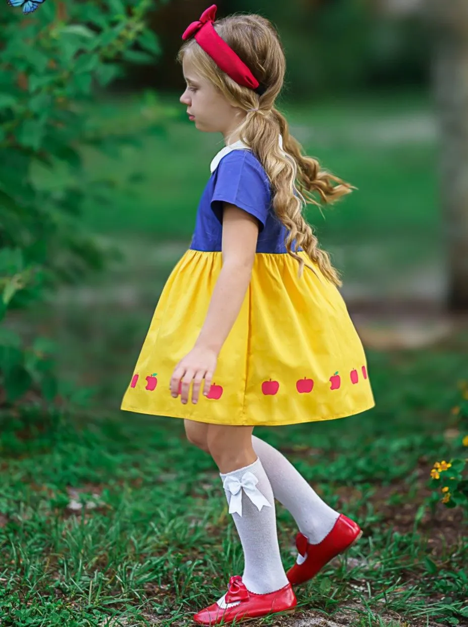 Girls Back to School Snow White-Inspired Dress with Matching Purse Set