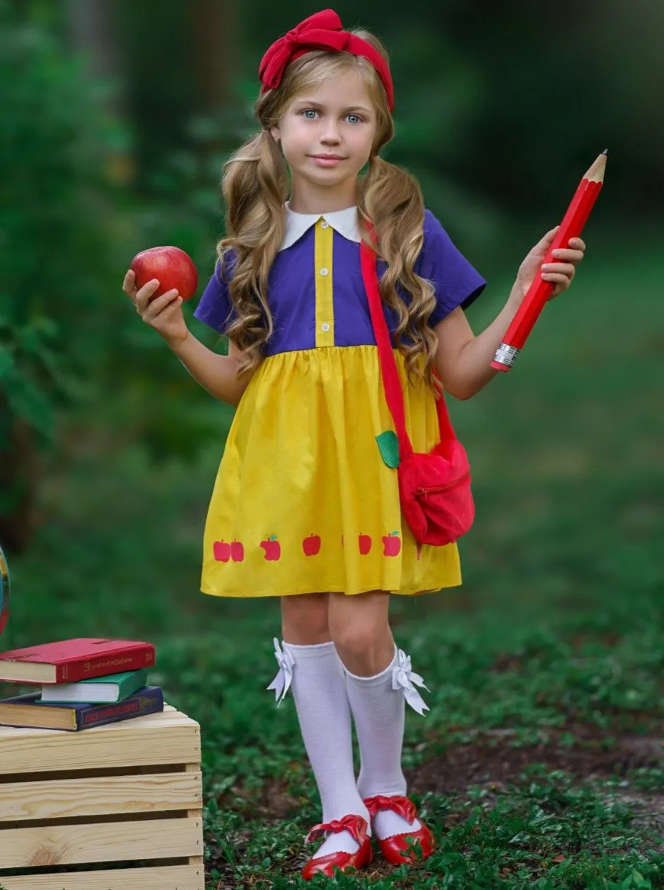 Girls Back to School Snow White-Inspired Dress with Matching Purse Set