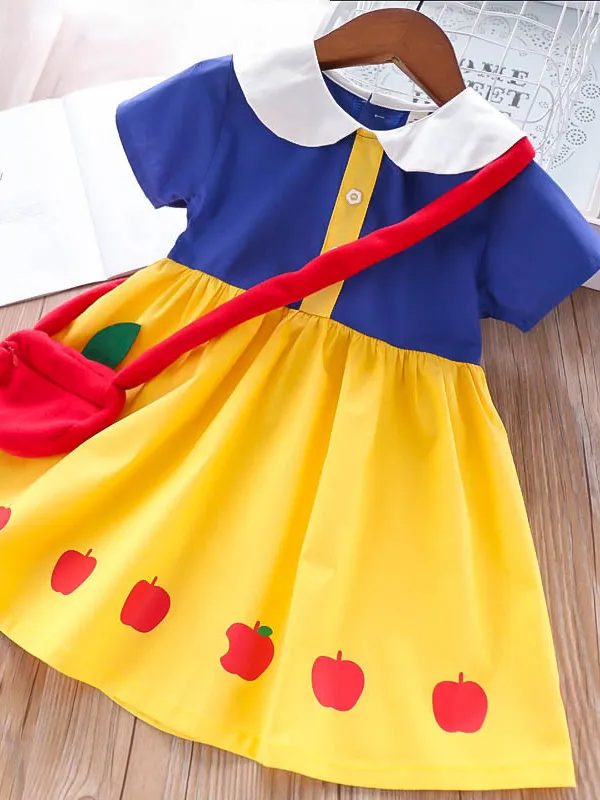 Girls Back to School Snow White-Inspired Dress with Matching Purse Set