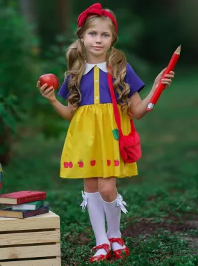 Girls Back to School Snow White-Inspired Dress with Matching Purse Set