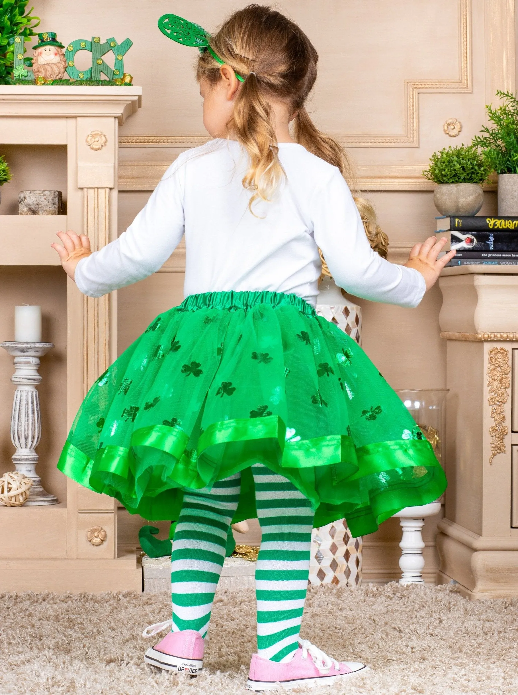 Girls "Too Cute" Top with Tutu Skirt and Knee Socks Set