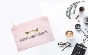 Gold #lashesonfleek Cosmetic Bag - Cute Makeup Pouch - Swag Bag