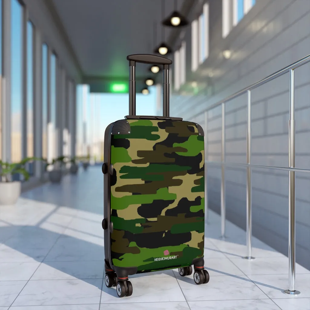 Green Camo Print Suitcases, Military Camo Print Designer Suitcase Luggage (Small, Medium, Large)