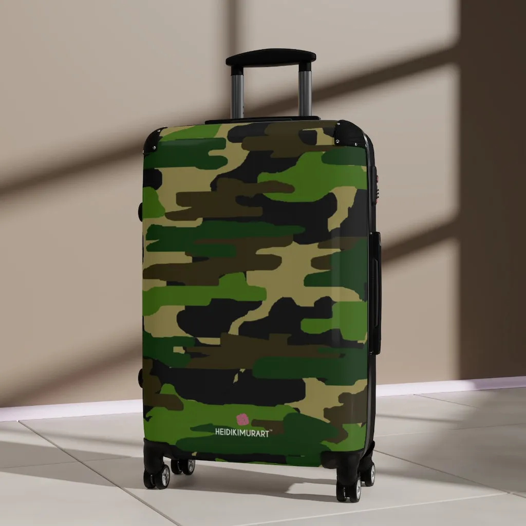 Green Camo Print Suitcases, Military Camo Print Designer Suitcase Luggage (Small, Medium, Large)