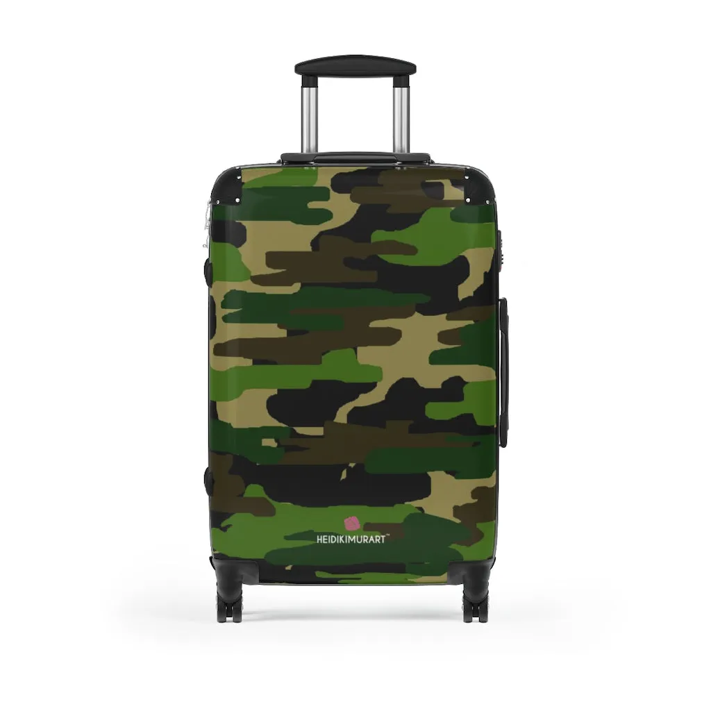 Green Camo Print Suitcases, Military Camo Print Designer Suitcase Luggage (Small, Medium, Large)