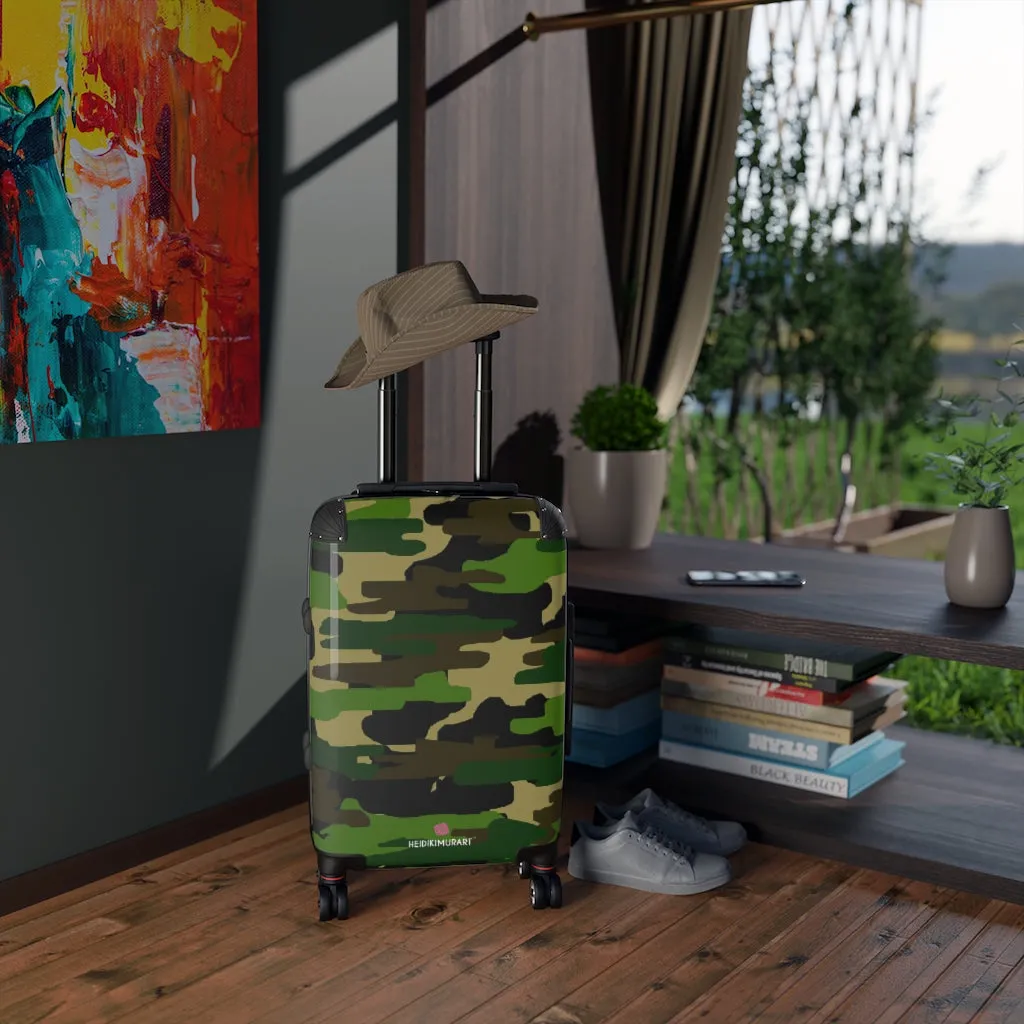 Green Camo Print Suitcases, Military Camo Print Designer Suitcase Luggage (Small, Medium, Large)