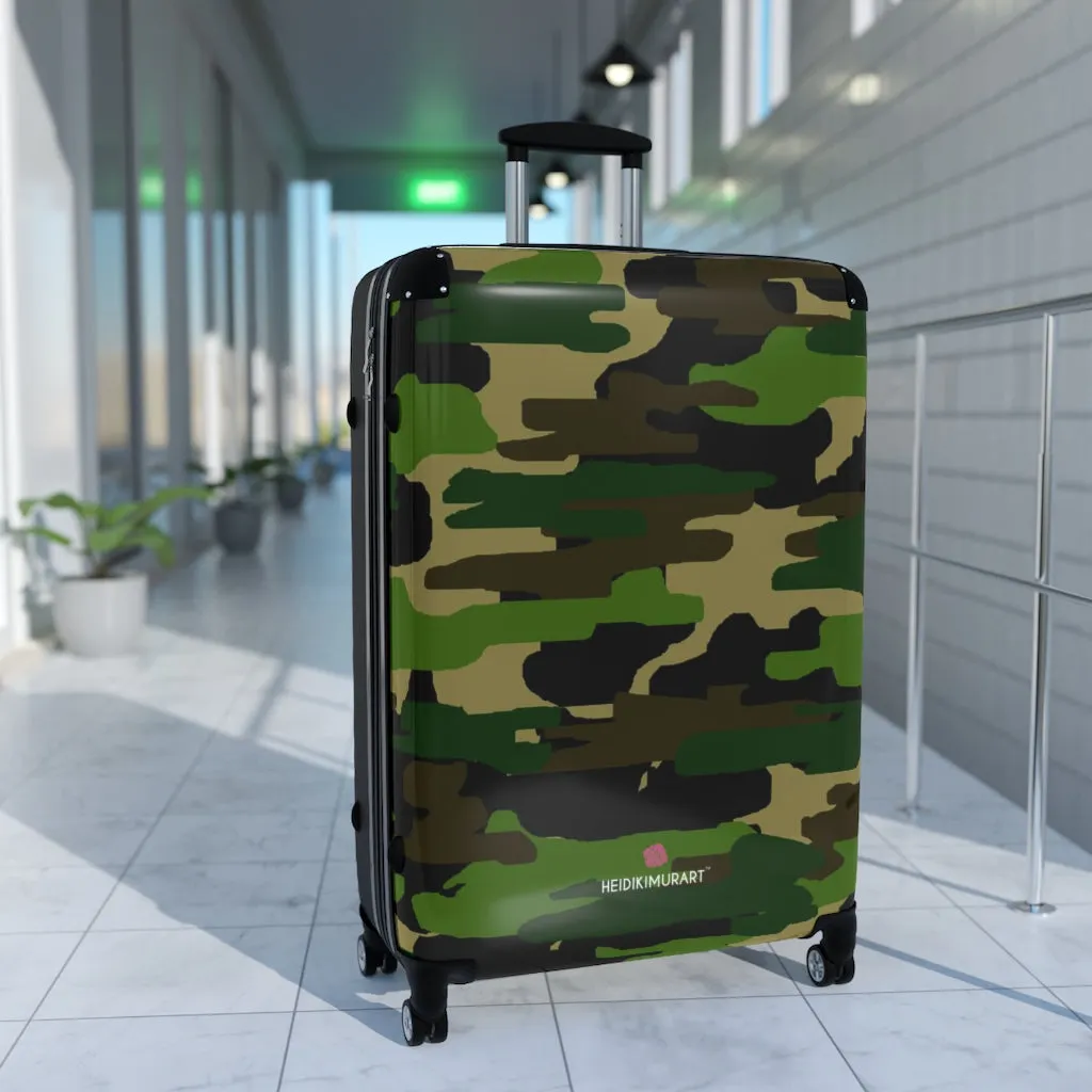 Green Camo Print Suitcases, Military Camo Print Designer Suitcase Luggage (Small, Medium, Large)