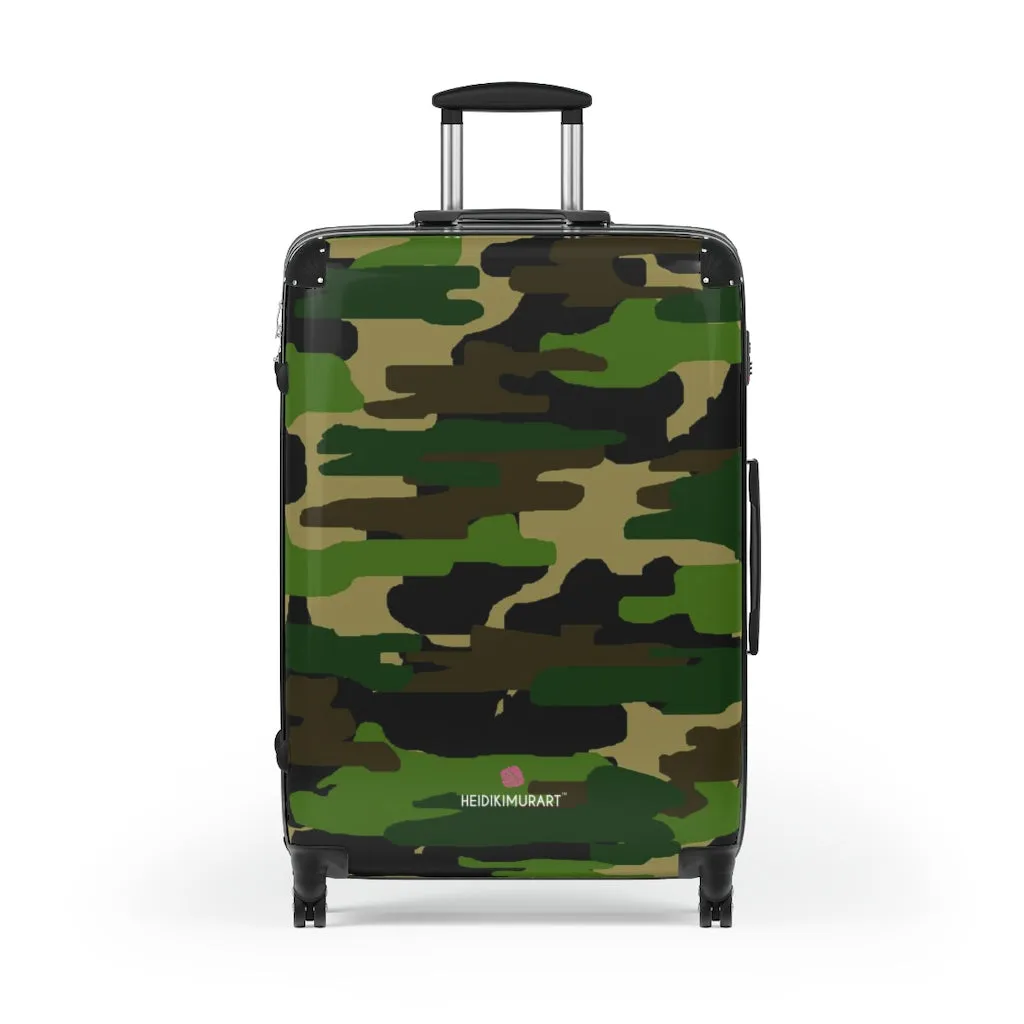 Green Camo Print Suitcases, Military Camo Print Designer Suitcase Luggage (Small, Medium, Large)