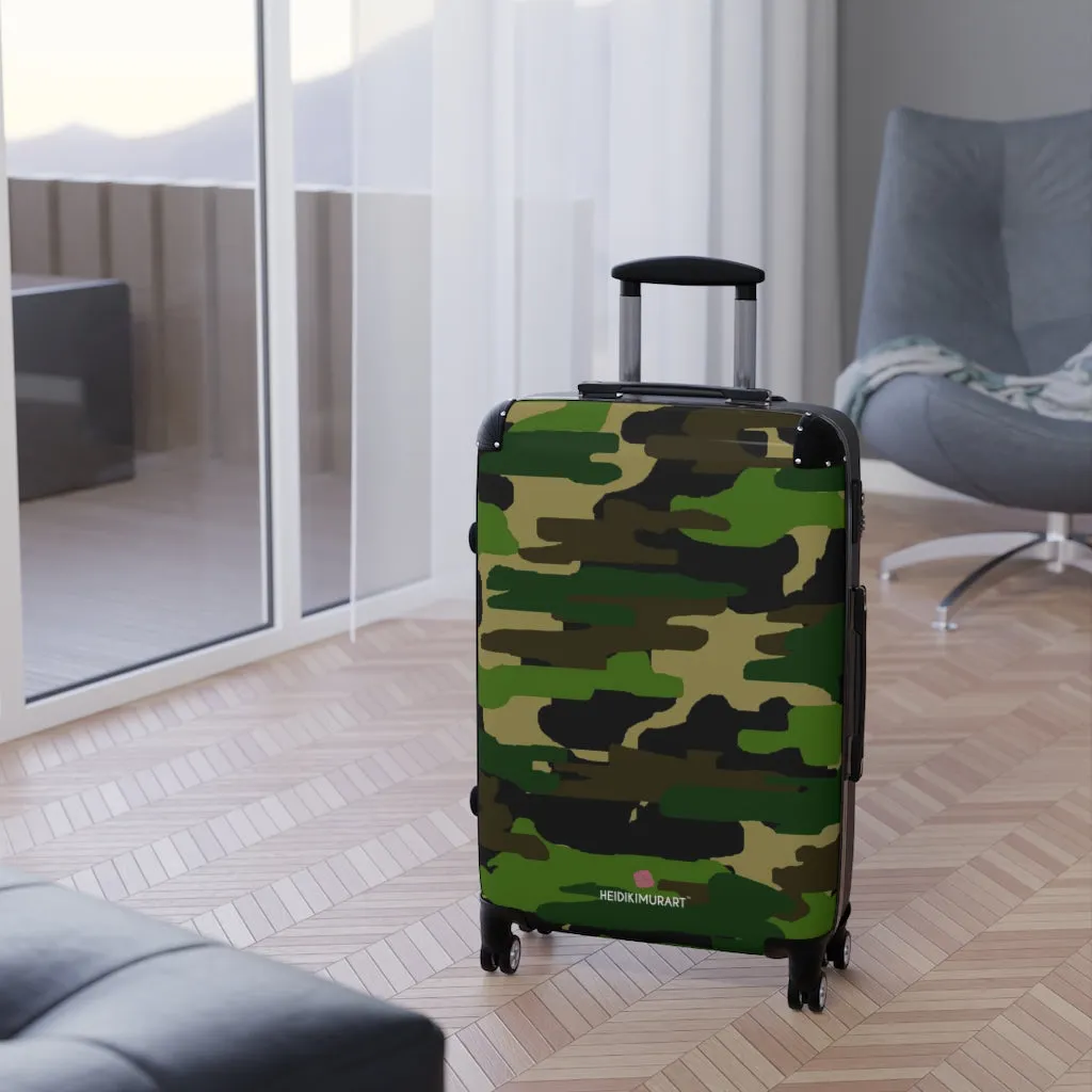 Green Camo Print Suitcases, Military Camo Print Designer Suitcase Luggage (Small, Medium, Large)