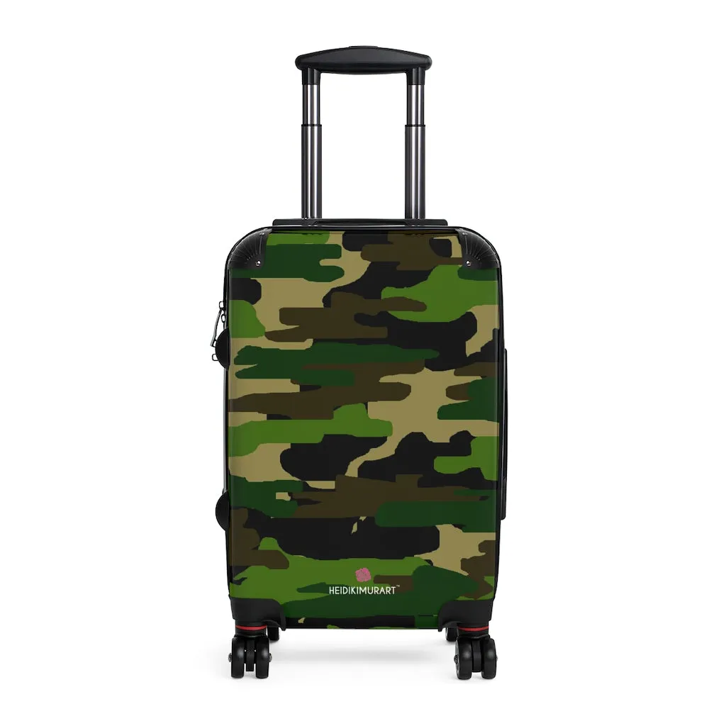 Green Camo Print Suitcases, Military Camo Print Designer Suitcase Luggage (Small, Medium, Large)