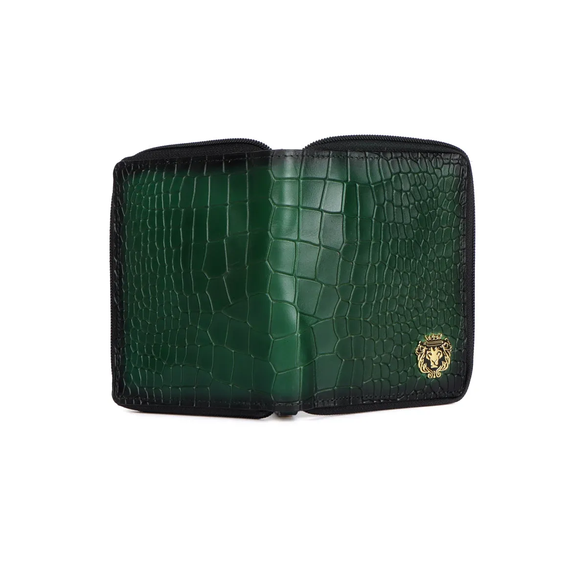 Green Deep Cut Croco Print Leather Passport Holder || Card Holder || Wallet