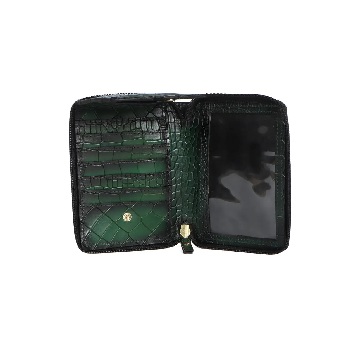 Green Deep Cut Croco Print Leather Passport Holder || Card Holder || Wallet