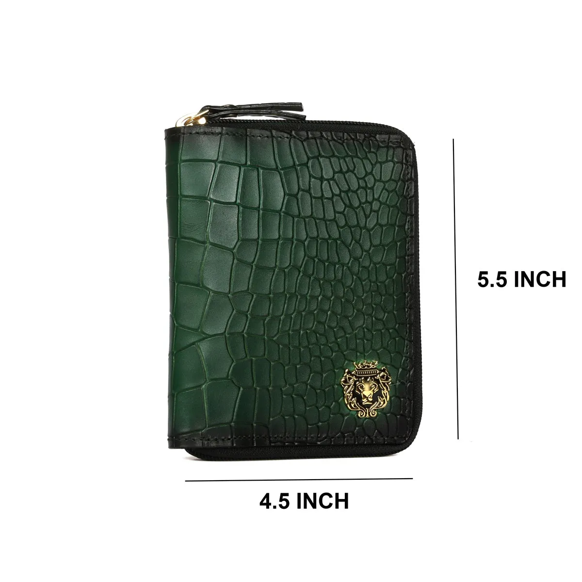 Green Deep Cut Croco Print Leather Passport Holder || Card Holder || Wallet