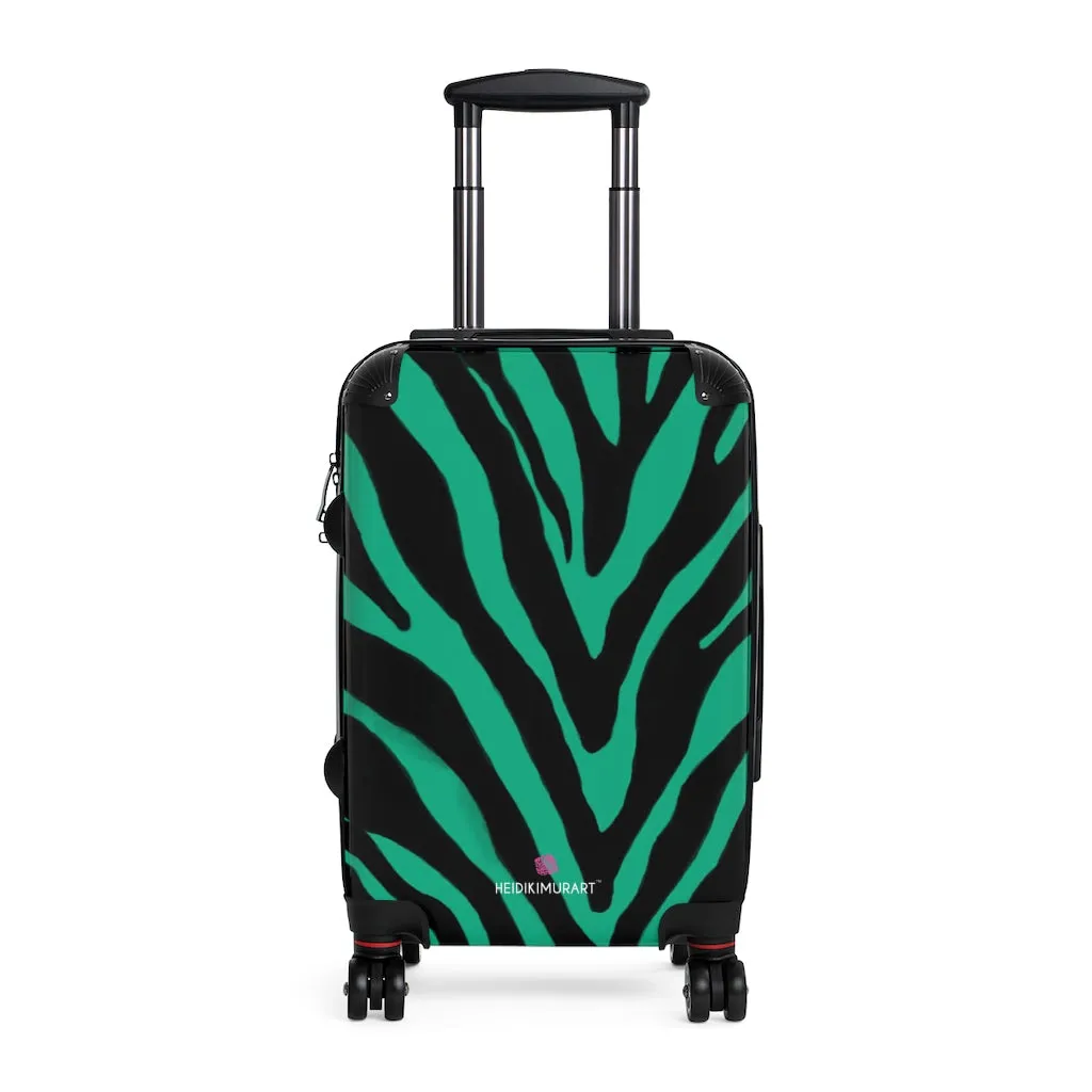 Green Zebra Striped Print Suitcases, Zebra Striped Animal Print Designer Suitcase Luggage (Small, Medium, Large)