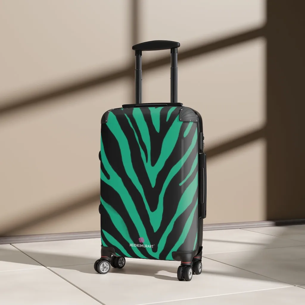 Green Zebra Striped Print Suitcases, Zebra Striped Animal Print Designer Suitcase Luggage (Small, Medium, Large)