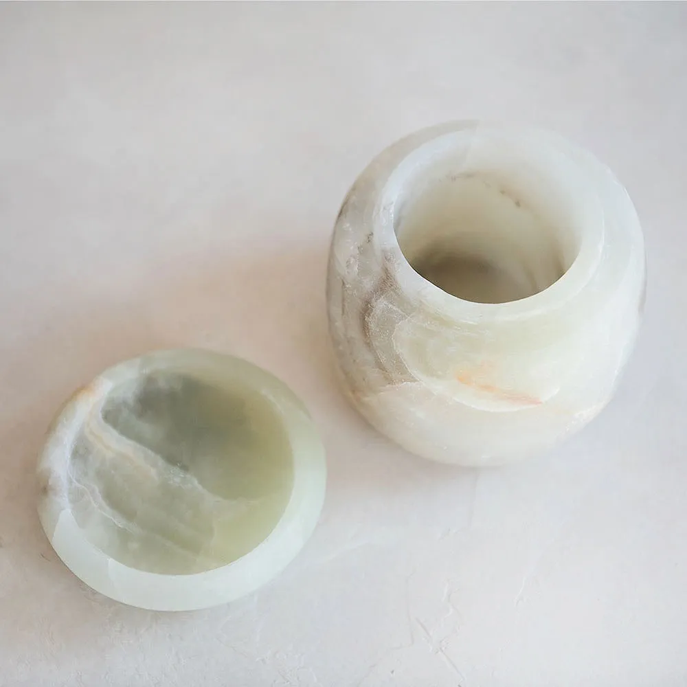 Hand-carved Green Alabaster Canister