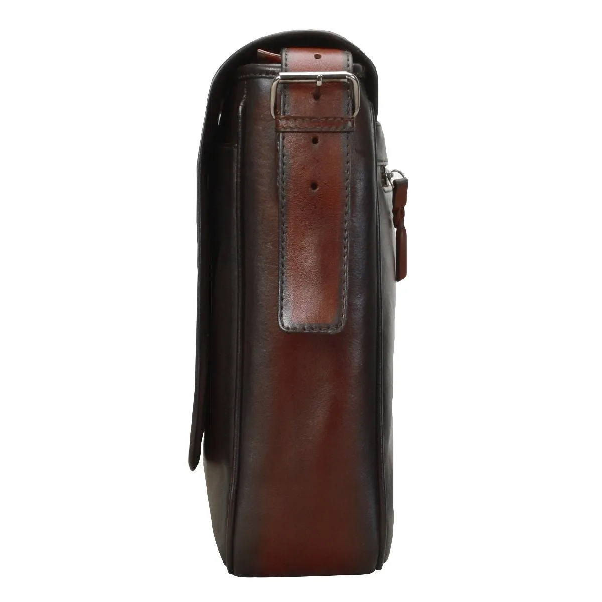 Hand-Painted Wine Leather Flap-Over Messenger Bag By Brune & Bareskin